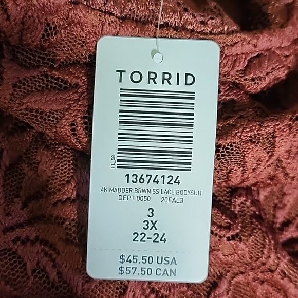 Torrid Brown Lace Short Sleeve Bodysuit Womens Plus Size 3X NWT - Picture 10 of 11